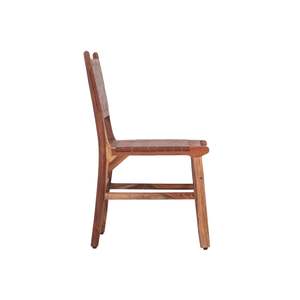 Set di 2 sedie da pranzo in legno marrone con vera pelle intrecciata sedia laterale da cucina - Product Image 5