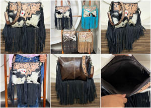 Bolso Bandolera de Cuero Genuino Estilo Western con Flecos, Diseño de Tarjeta, Estilo Vaquero Bohemio, de Gran Venta, Vintage - Product Image 3