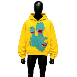 Sudadera con Capucha para Hombre, Diseño Gráfico Dorado con Arte Abstracto de Monstruos, Estilo Casual, Tela Francesa de Algodón, Logotipo Frontal, Prenda Otoñal, Estampado Moderno - Product Image 1