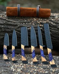 Hand Forged Carbon Steel Chef <b>Knives</b> <b>Set</b> With Wood Handles Japanese Style Hammered Finish Full Tang <b>Knives</b> 8-9.9in Right Hand - Product Image 1