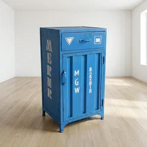Mesa de Noche Moderna de Metal Industrial Azul con Cajón y Almacenamiento para Dormitorio, Sala de Estar, Hotel, Casa de Campo - Product Image 3