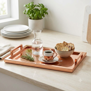 Plateau de service en cuivre artisanal de luxe, finition en laiton martelé, plat décoratif pour la décoration moderne de la maison, de l'hôtel, du restaurant, vaisselle de table - Product Image 2