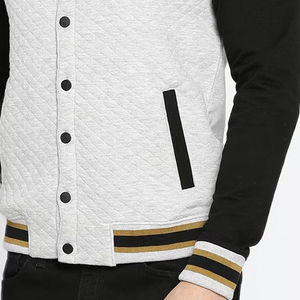Men's Gray White Wool/Viscose Varsity Jacket Casual Regular Fit <b>Covered</b> <b>Button</b> Closure Quick Dry Breathable Eco-Friendly Winter - Product Image 5