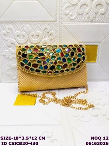 Pochette de soirée en jute faite à la main avec broderie en pierres multicolores, sac à bandoulière pour femme avec chaîne - Product Image 3