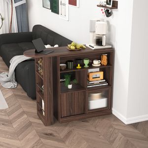 Mobile Bar Moderno da Cucina con 6 Spazi Contenitori e 2 Ante in Vetro Scanalato, Piano Girevole, Arredamento per Cucina - Product Image 5