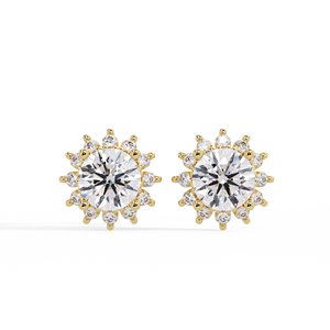 Solitaire Cluster Halo <b>Stud</b> <b>Earrings</b> 14K Gold Cut Lab Grown Diamond Rhodium Plated Floral Bridal DEF Color VVS Clarity <b>Fine</b> - Product Image 2