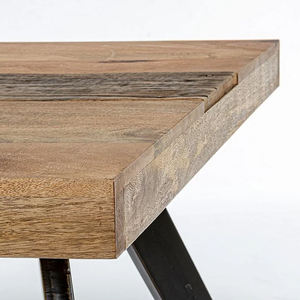 Table de salle à manger industrielle Manchester en bois massif de manguier avec base en bois et métal, finition noire et naturelle, 6 places, pour la maison et la cuisine - Product Image 5