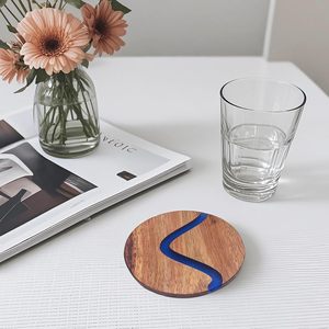 Posavasos Cuadrados de Lujo Hechos a Mano con Madera de Acacia y Resina Epoxi, Diseño Único de Arroyo Azul, 4 mm de Grosor, Más de 600 mm de Diámetro, Decoración para el Hogar - Product Image 2