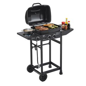 Grill a Gas Propano a 2 Bruciatori, 24000 BTU, in Acciaio Inossidabile, con Griglie Smaltate e Tavolino Laterale per Giardini - Product Image 2