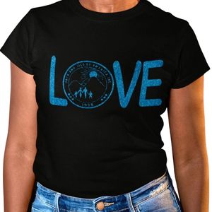 Men's <b>Black</b> Short Sleeve Crew Neck T <b>Shirt</b> with Blue LOVE Lettering and Circular Emblem Graphic Casual Everyday Streetwear - Product Image 1