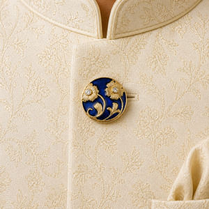 Botón de cristal con diseño de flor en latón de lujo, con incrustaciones Kundan y esmalte crema, para sherwani. - Product Image 3
