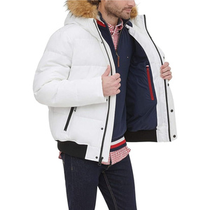Men's <b>White</b> Puffer <b>Jacket</b> With Fur Hood Windproof Casual Winter Coat Regular Fit Zipper Closure - Product Image 5