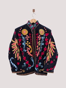 Hand Embroidered Floral Velvet Jacket Mandarin Collar Full Sleeve Plus Size Women'<b>s</b> Autumn Prairie Chic Style - Product Image 1