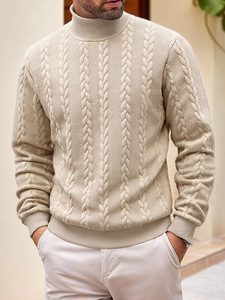 <b>Men's</b> Light Blue Knitted Turtleneck Pullover Regular Fit Casual Autumn Wear Solid Color Long Sleeve <b>Sweater</b> - Product Image 3