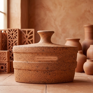 Vase décoratif en céramique rustique artisanale avec couvercle, couleur orange, pour la maison, l'hôtel, vente en gros - Product Image 3