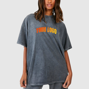 <b>Acid</b> washed 100% Cotton Oversize <b>Drop</b> Shoulder Ladies Wear Short Fashionable New Fashion Teared Customised Women TShirt Crop - Product Image 1