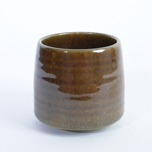 Taza de Té de Cerámica con Esmalte Reactivo Marrón Rústico y Verde, Diseño a Rayas, Detalle de Banda Ámbar, Apta para Lavavajillas y Microondas, Estilo Japonés - Product Image 2