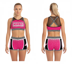 Women’s Cheerleading Practice Wear – <b>Crop</b> <b>Top</b> Bra & Shorts Set, OEM Custom <b>Dance</b> Training Suit, Performance Activewear - Product Image 4