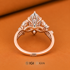 Anillo de compromiso con diamantes talla marquesa y piedras laterales, diseño de cesta de tulipanes, anillo de boda con diamantes cultivados en laboratorio, hecho a mano - Product Image 4