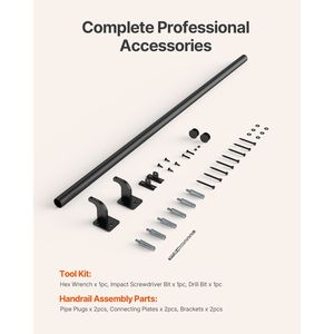 Main courante murale en aluminium galvanisé noir de 1,26 pouce de diamètre (4 pieds) pour escalier, dispositif d'aide intérieur et extérieur - Product Image 6