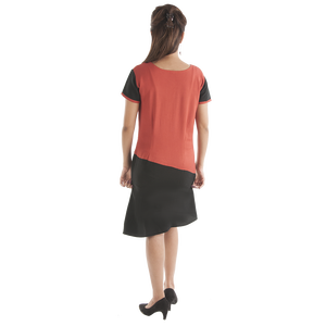 Elegante vestido de moda hasta la rodilla para niñas y mujeres de media manga y parte inferior asimétrica en dos tonos respetuoso con el medio ambiente - Product Image 4