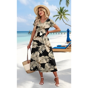 Vestido midi fluido de verano para mujer, estilo informal, para vacaciones en la playa, con bolsillos - Product Image 3