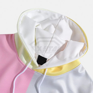 Sweat à capuche personnalisé pour homme, color block, patchwork pastel, streetwear oversize, en molleton - Product Image 3