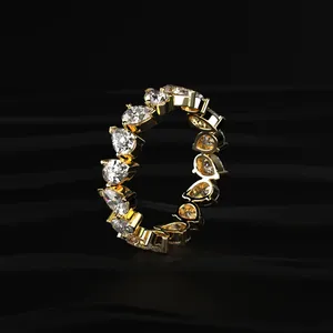 2CT Pear Shaped LabGrown CVD Diamond Eternity Band Yellow Gold Women's Luxury <b>Ring</b> D-E Color VVS-VS Clarity IGI Certified <b>Indian</b> - Product Image 5