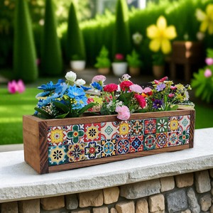 Hand-Painted Pine Wood Folk Art <b>Planter</b> Box Wholesale | Moradabad Handcrafted - Product Image 1