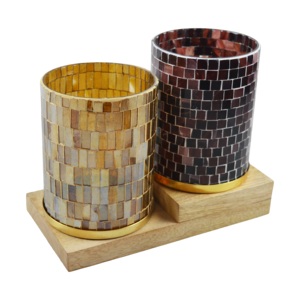 Mosaic Theme <b>Hurricane</b> Glass Candle Holder <b>Lanterns</b> Colored Finishing Handmade Eco-Friendly Heat Resistant T-light Holder for - Product Image 2