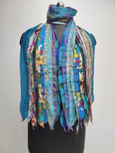Ethnic Geometric Printed Turquoise <b>Silk</b> <b>Scarf</b> Square Shape Multi-Functional Fashion for <b>Women</b> All Seasons - Product Image 5