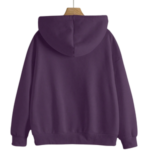 Sudadera con Capucha Unisex Morada con Cierre, Manga Larga, Corte Holgado, Color Sólido, Informal, con Bolsillos Delanteros, Tejido Francés - Product Image 2