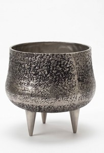 Metal Embossed Modern Texture Bowl Shape Black Color Nickel Plated Eco-Friendly Aluminium Tabletop Flower <b>Vase</b> <b>Unique</b> Style - Product Image 3