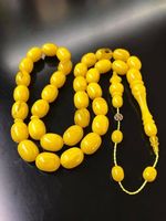 Collier de prière Tasbih en résine acrylique jaune et blanche de haute qualité, écologique, peint à la main, personnalisé, sculpture religieuse