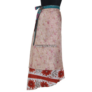 Indian Vintage 2 Layer Magic Hippie Sari Silk <b>Wrap</b> <b>Skirts</b> for Beach Wear 2 Layer Reversible Magic Silk Saris <b>Wrap</b> Long <b>Skirt</b> - Product Image 5