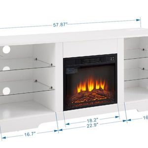 Modern Electric Fireplace TV Stand with Glass Shelves 3D LED Lights Wood USB Charging Outlet Sleek Design - Product Image 6