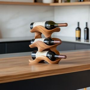 Soporte rústico de madera para botellas, soporte de almacenamiento para botellas de vino para comedor, estante de madera natural hecho a mano para decoración de bar en casa - Product Image 4