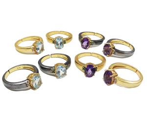 Shining Sterling Silver 925 Gold Plated Multi Color Gemstones Cheap Classic Ladies Wear <b>Adjustable</b> <b>Ring</b> - Product Image 1