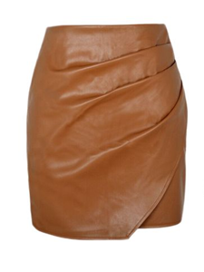 Jupe courte asymétrique en cuir taille haute pour femme, couleur unie, design brillant, style toutes saisons - Product Image 1