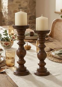 Candelabro Redondo de Madera de Acacia Hecho a Mano, Estilo Moderno y Rústico, Color Marrón Oscuro, Decoración para el Hogar, Navidad - Product Image 4