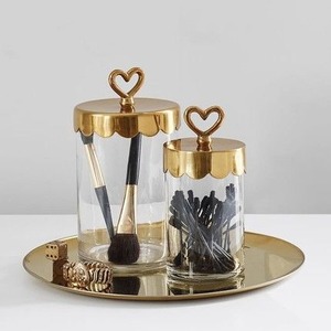 Pot à épices moderne de luxe en verre avec accent floral doré et couvercle en marbre, récipient cylindrique hermétique pour le rangement de cuisine - Product Image 4