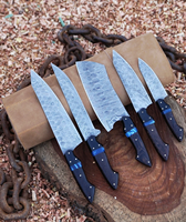 Ensemble de 5 couteaux en acier Damas, lames à motifs 96 couches, manche en bois, couteaux de cuisine tranchants, finition polie, ambidextres