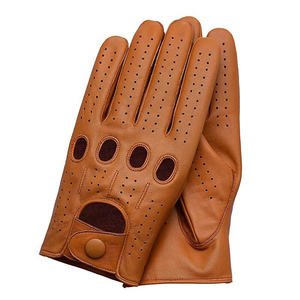 Gants de conduite classiques pour hommes, à doigts entiers, couleur unie, en cuir d'agneau véritable, couleur et logo personnalisables, séchage rapide, pour usage sportif - Product Image 4