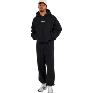 <b>Men's</b> Winter Solid Two Piece Hooded Tracksuit Pullover Sweatshirt Kangaroo Pockets Elastic Waist <b>Cuffed</b> <b>Trousers</b> Relaxed Casual - Product Image 1