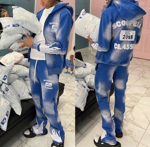 Chándal de invierno de diseñador para hombre, de peso pesado, con cremallera completa, manga larga, negro, con efecto desgastado por el sol, logotipo personalizado y bordado desgastado - Product Image 2