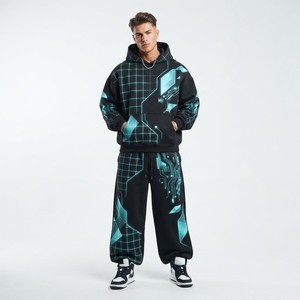 Promate International Private Label Cotton Flared Tracksuit <b>Men</b> Acid Wash Baggy Straight Leg <b>Flare</b> Bottom Streetwear Set - Product Image 1