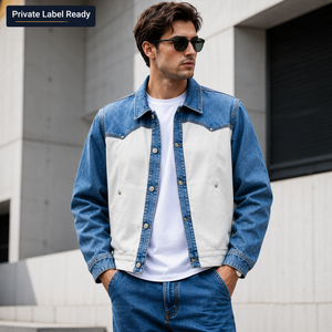 Custom Men's Two-Tone Western Motorcycle <b>Canvas</b> <b>Jacket</b> Organic Cotton Windproof Breathable Front OEM ODM Private Label Wholesale - Product Image 3