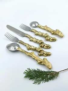 Ensemble de couverts de luxe en laiton plaqué argent pour la table à manger, design élégant en laiton pour restaurants, cuillère et couteau - Product Image 5