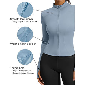 Breathable Nylon Full Zip Yoga <b>Jacket</b> for Women Slim Fit High Neck Long Sleeve Quick Dry <b>Workout</b> Tops Fitness Front Skinny Fit - Product Image 3