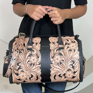 2026 New Hand Tooled Floral Leather Large Duffel <b>Bags</b> Premium Genuine Cowhide Leather <b>Overnight</b> Travel Weekender <b>Bags</b> For Unisex - Product Image 5